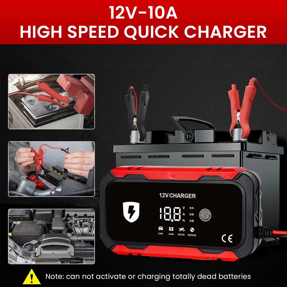 STHIRA Car Battery Charger for Cars Motorcycles and Boats with 12V 6A Smart Pulse Maintenance | Touch Screen LCD Display