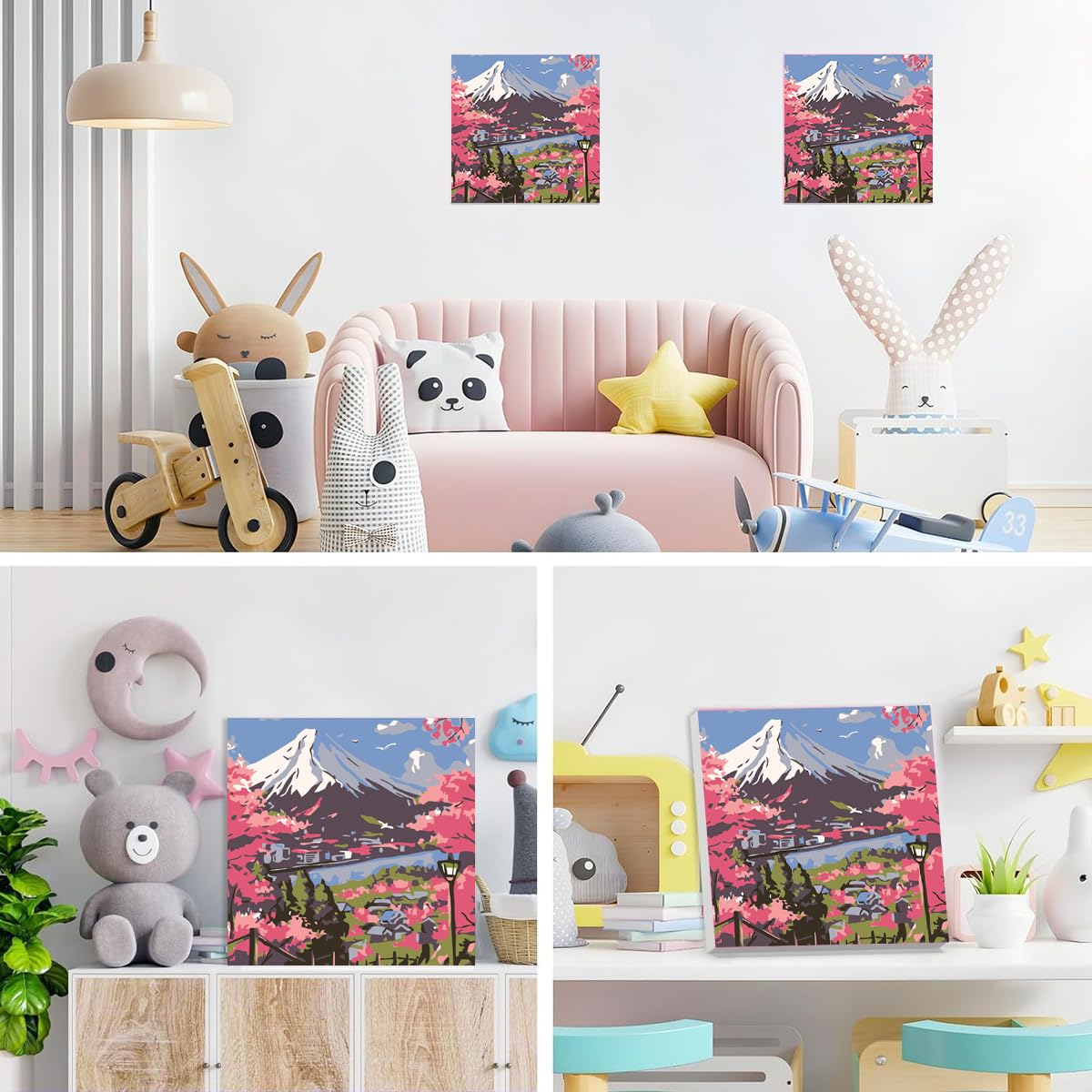 HASTHIP Paint by Numbers Kit for Adults and Kids with Brushes and Numbered Pigments 20x20cm | Mount Fuji Cherry Blossom Canvas Painting Set