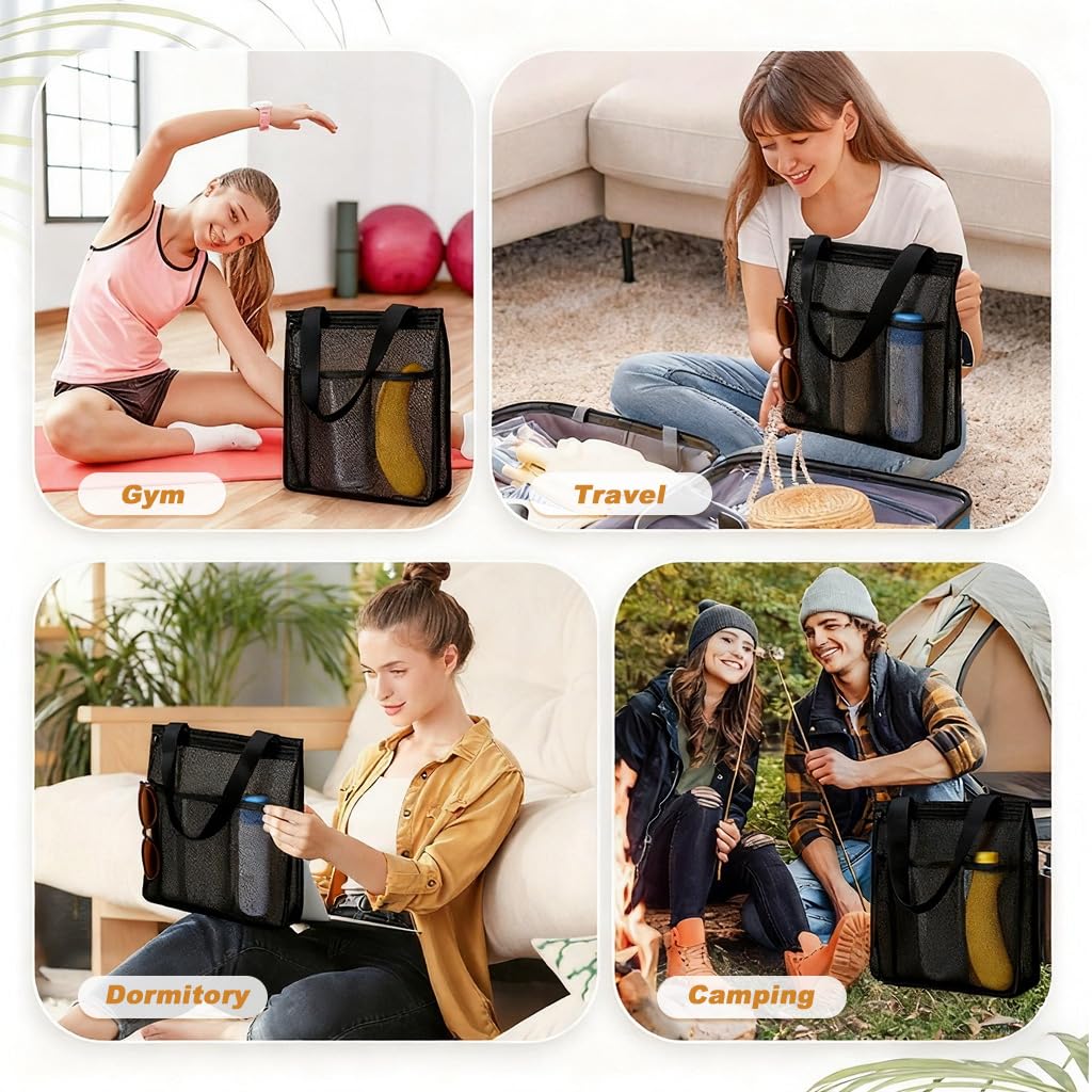 HASTHIP Mesh Shower Caddy for Dorm and Gym Essentials with 4 Pockets and Quick‑Dry Fabric