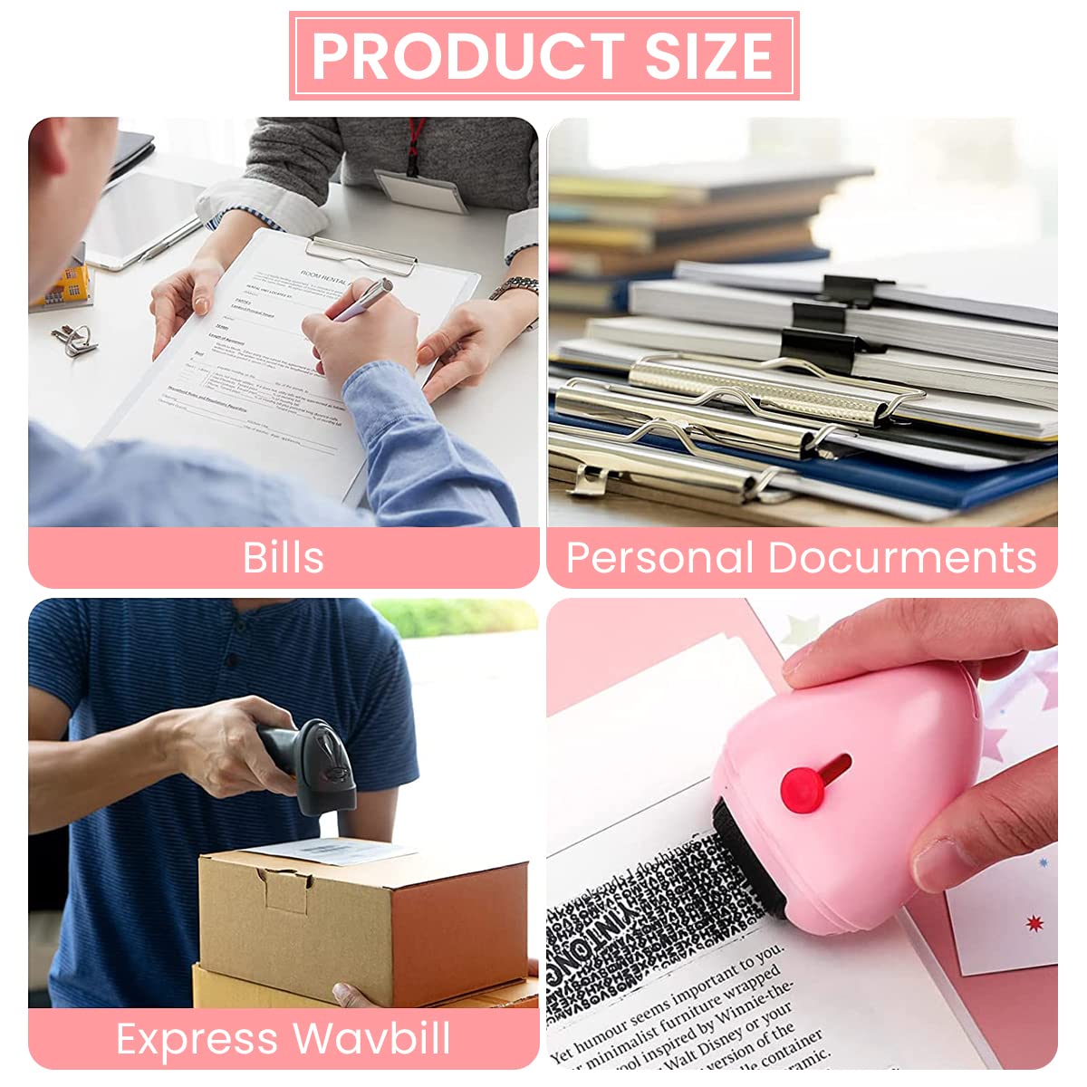 HASTHIP Confidential Roller Stamp for Identity Protection with Refillable Ink and Mini Cutter | Pink