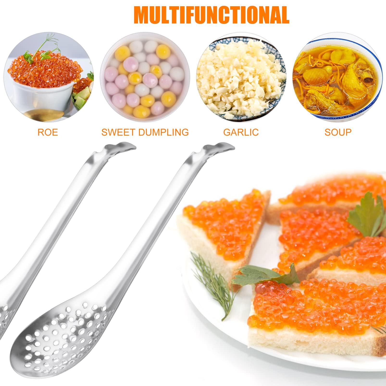 Supvox Spherification Spoon Set for Quick Food Draining with Perforated Design | 4Pcs Stainless Steel