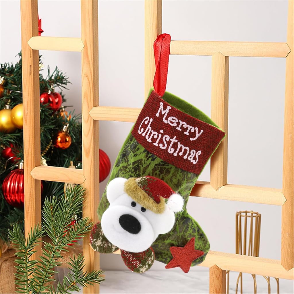 ZIBUYU Christmas Stockings for Home Decor featuring Santa Snowman Reindeer Bear Prints 2pcs