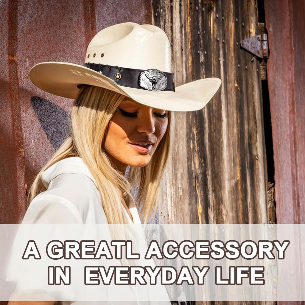 GUSTAVE Cowboy Hat Bands for Western and Cowgirl Hats featuring Bull Head Charm | Adjustable Leather Design