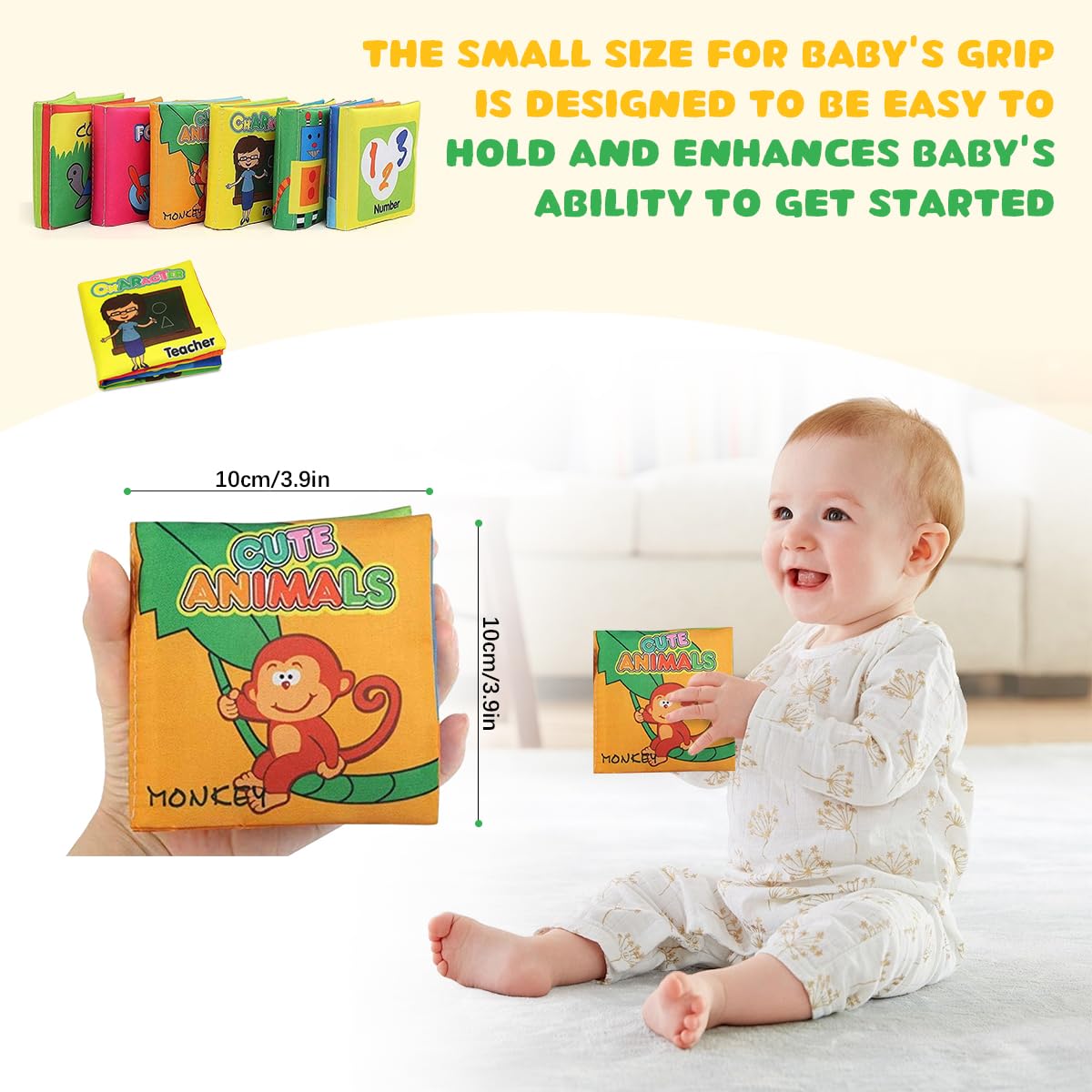 SNOWIE SOFT Baby Cloth Books for Early Learning with 18 Pcs Set and Squeaky Waterproof Pages | Safe Fabric Toys for 0–12 Month Toddlers