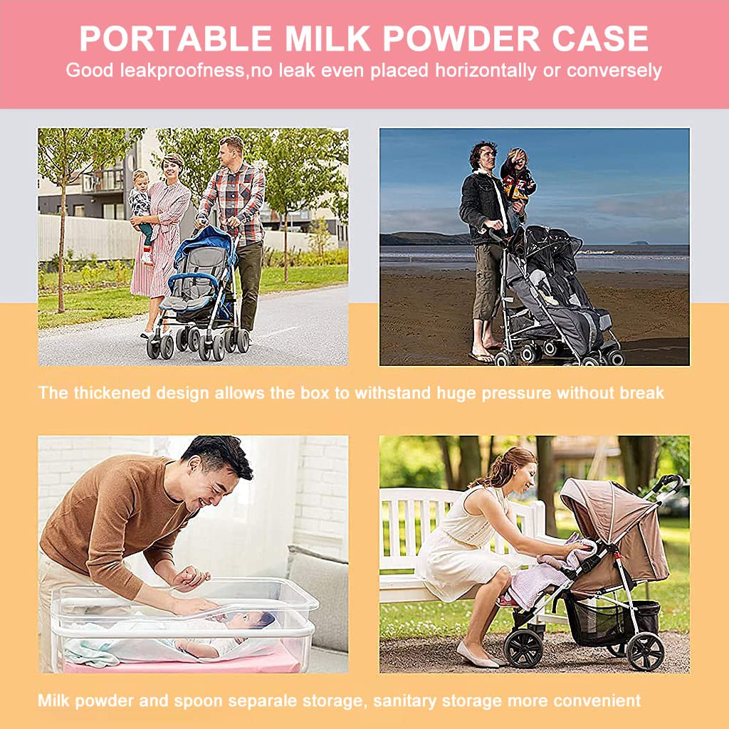 SNOWIE SOFT® 300 Grams Baby Formula Dispenser Portable Milk Powder Container with Carrying Handle Scoop Foodgrade PP Double Layer Anti-Leak Design for Outdoor Travel Home Pink 2PCS