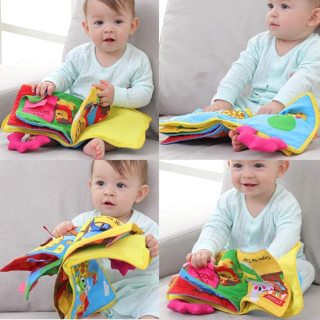 SNOWIE SOFT® Cloth Book for Toddlers Baby Cloth Sensory Book Zip-around Cloth Book Early Educational Toy Activity Book Fun Cartoon Busy Book, 17x24cm