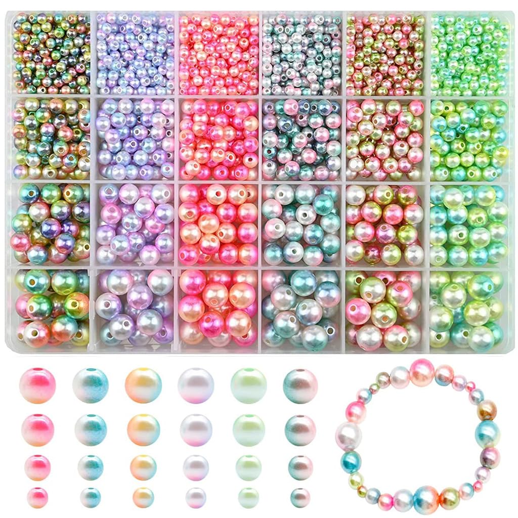 Venzina Pearl Beads Kit for Jewelry Making with 1890pcs 6 Color Gradient Beads | 4mm to 10mm Assorted Sizes