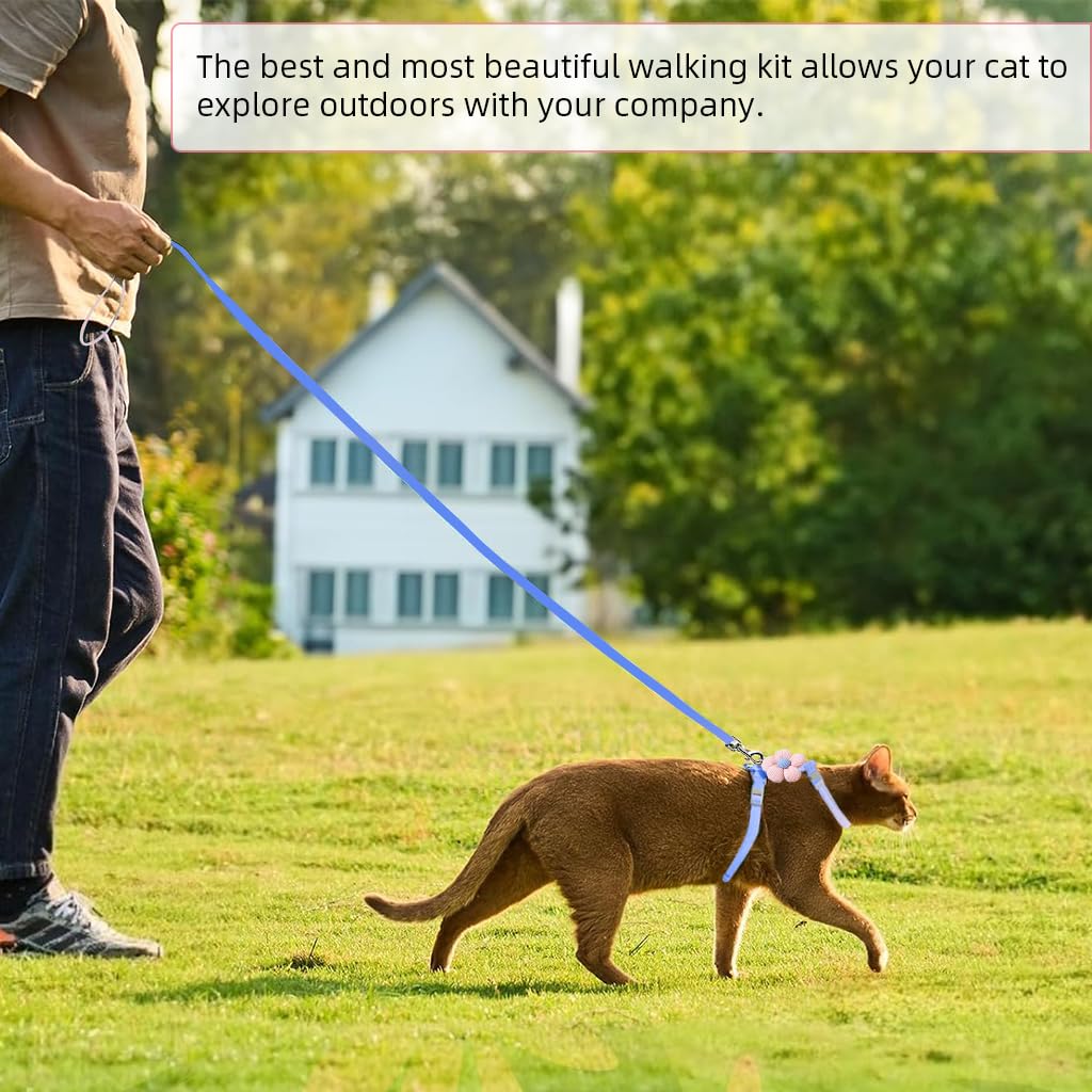 Qpets Cat Harness with Leash Set for Outdoor Walking featuring Quick Release Buckle and 120cm Leash | Fits Chest 27–43cm