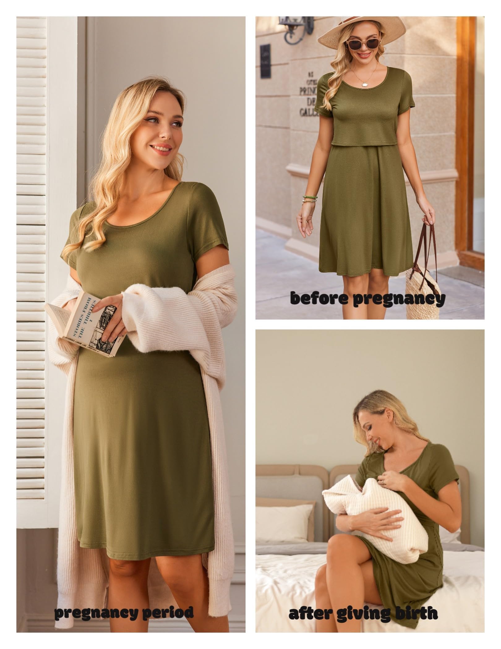SANNIDHI Nursing Dress for Breastfeeding Mothers featuring Open Chest Piece and Breathable Polyester | Comfortable Green XL Maternity Nightdress