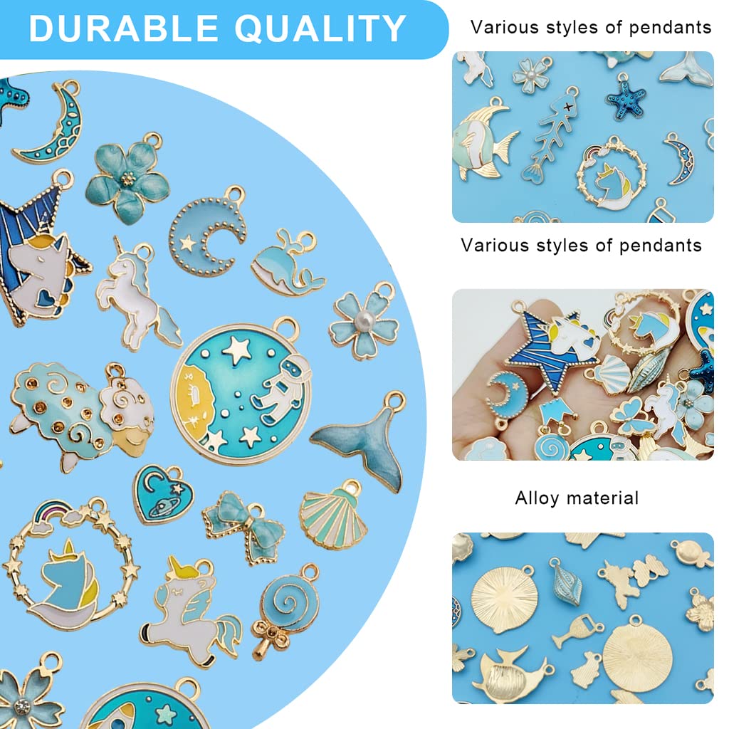 ZIBUYU Pendant Charms for Jewelery Making Kit Assorted Cartoon Blue Enamel Gold Plated Charms Pendants for DIY Charms Necklace Bracelets for Making Jewelry and Crafting - 31 Pcs