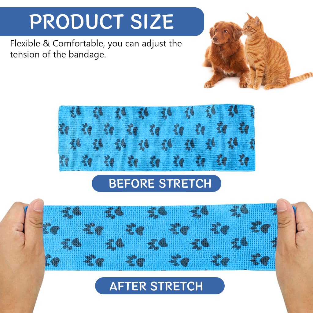 Qpets® 6Pcs Pet Injury Recovery Bandage Self Adhesive Non Woven Bandage Wide Elastic Bandage Color Paw Print Lick Proof Ingury Recovery Bandage (10 * 4.5CM)