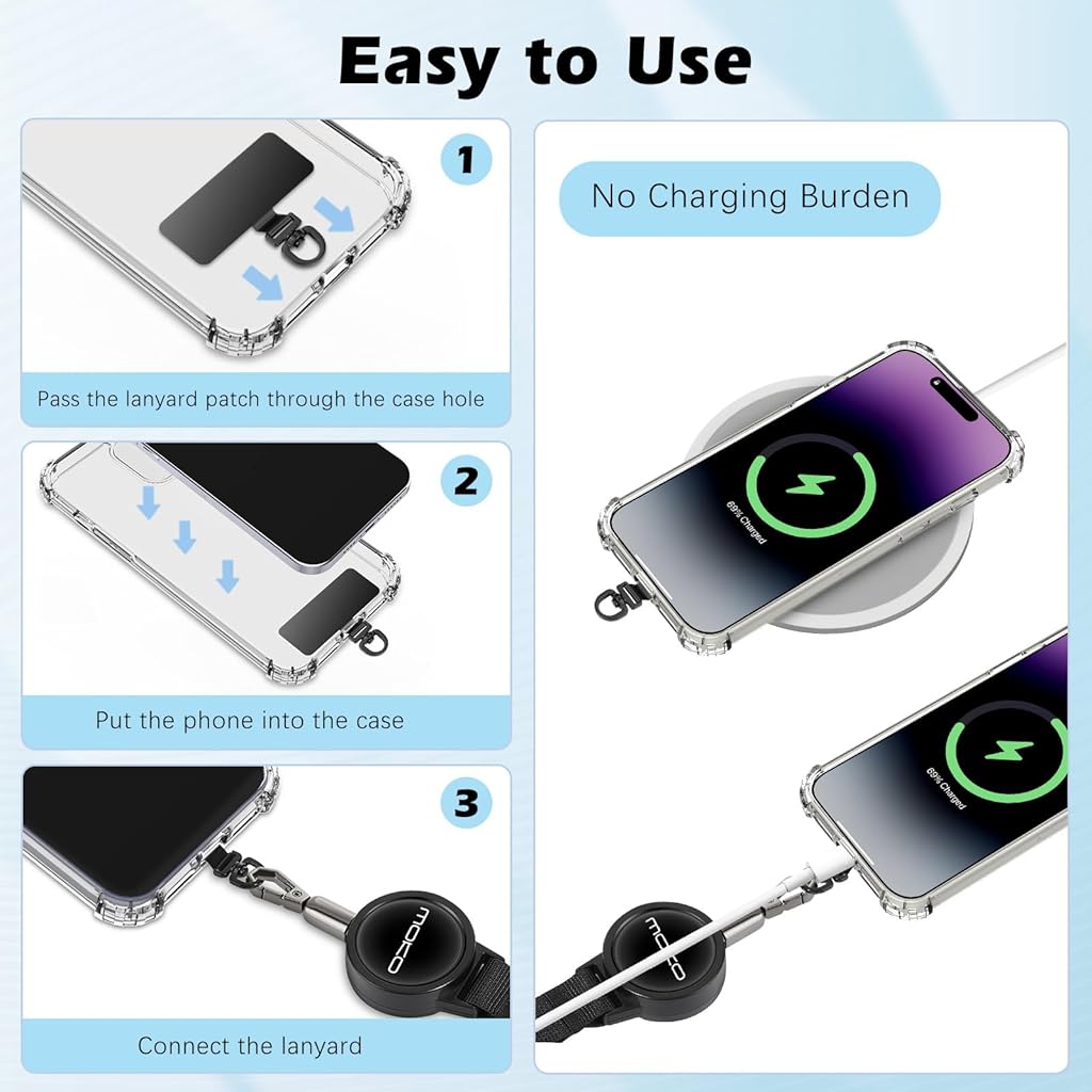 ELEPHANTBOAT® 23.6in Telescopic Phone Holder with Metal Carabiner & Swivel Tether Tab, Steel Wire Extendable Cell Phone Mount Multipurpose Badge Holder ID Card Holder