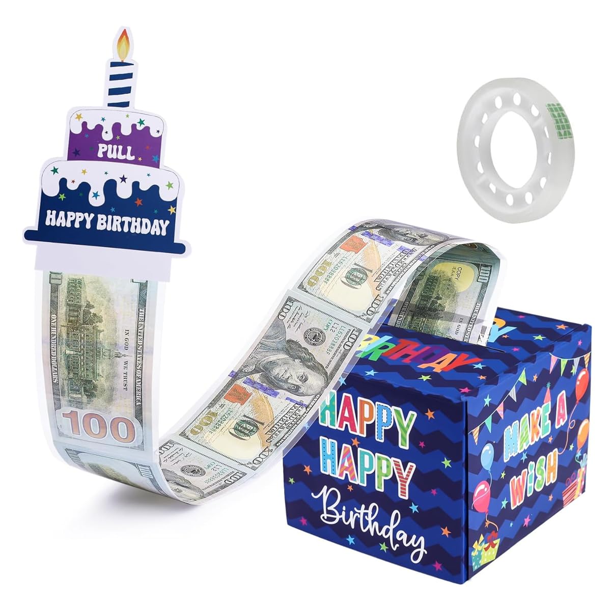 HASTHIP® Birthday Money Box for Cash Gift, Surprise Money Pull Out Game for Parties, Pull Out Happy Birthday Day Card and 100Pcs Transparent Bags, Fun Ways to Give Cash as A Gift