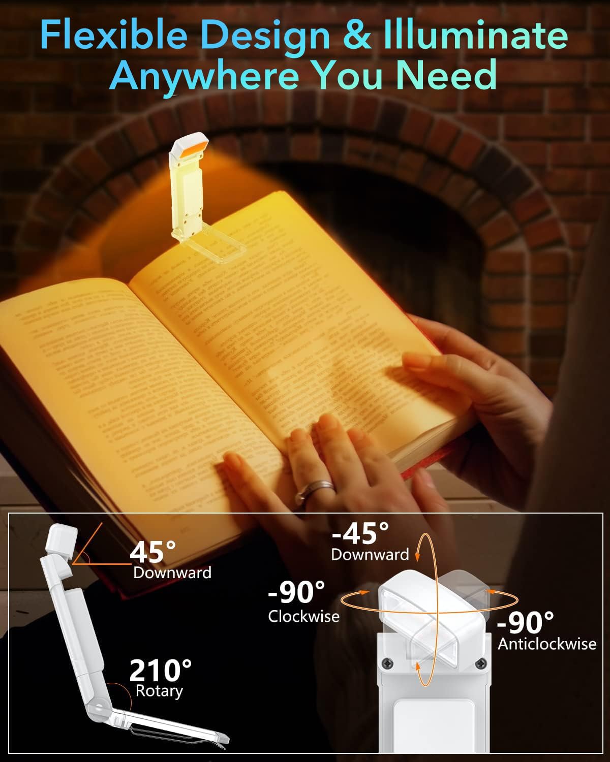 ELEPHANTBOAT® Book Reading Light with Timer, Clip-On Led Bookmark Lamp with 3 Colors & 5 Brightness Dimmable, Mini Night Reading Lamp for Nighttime Reading of Books, Magazines, and Tablets (White)