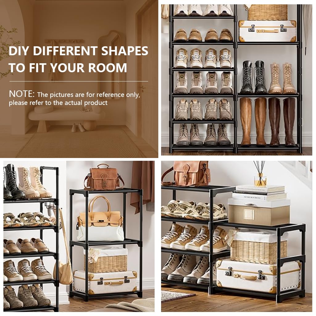 HASTHIP Shoe Rack for Entryway with 5 Tiers featuring DIY Assembly and Black Metal Frame | 96x90x23 cm Freestanding Organizer