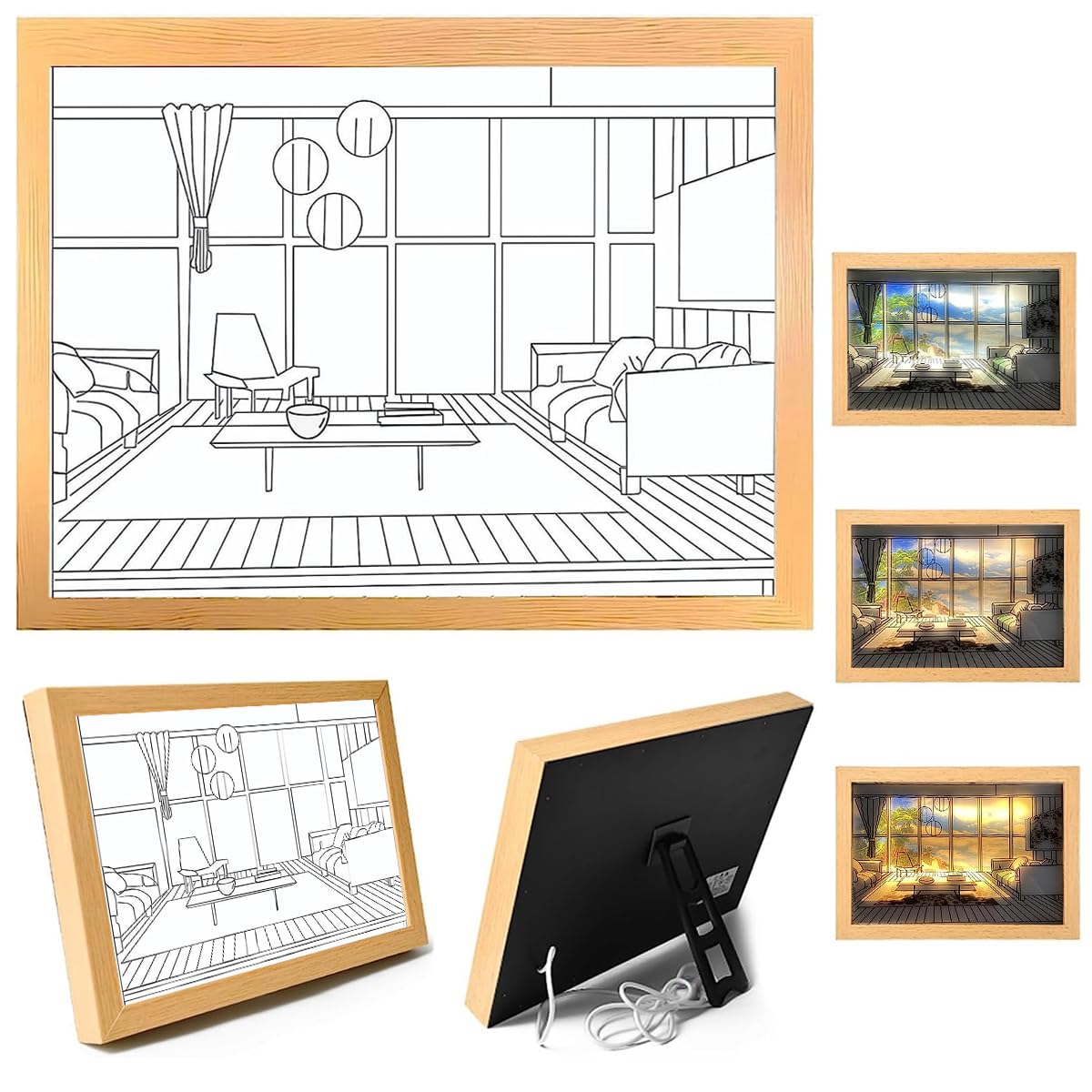 HASTHIP LED Wall Painting for Home Decor with 3 Lighting Modes and USB Power | 22×8.2 in Wooden Frame