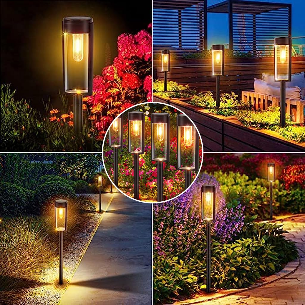 ELEPHANTBOAT® 4 Pack Solar Pathway Light LED Solar Garden Light Driveway Light Warm Light Solar Lawn Light Waterproof Outdoor Decoative Solar Light Solar Light for Yard, Lawn, Garden