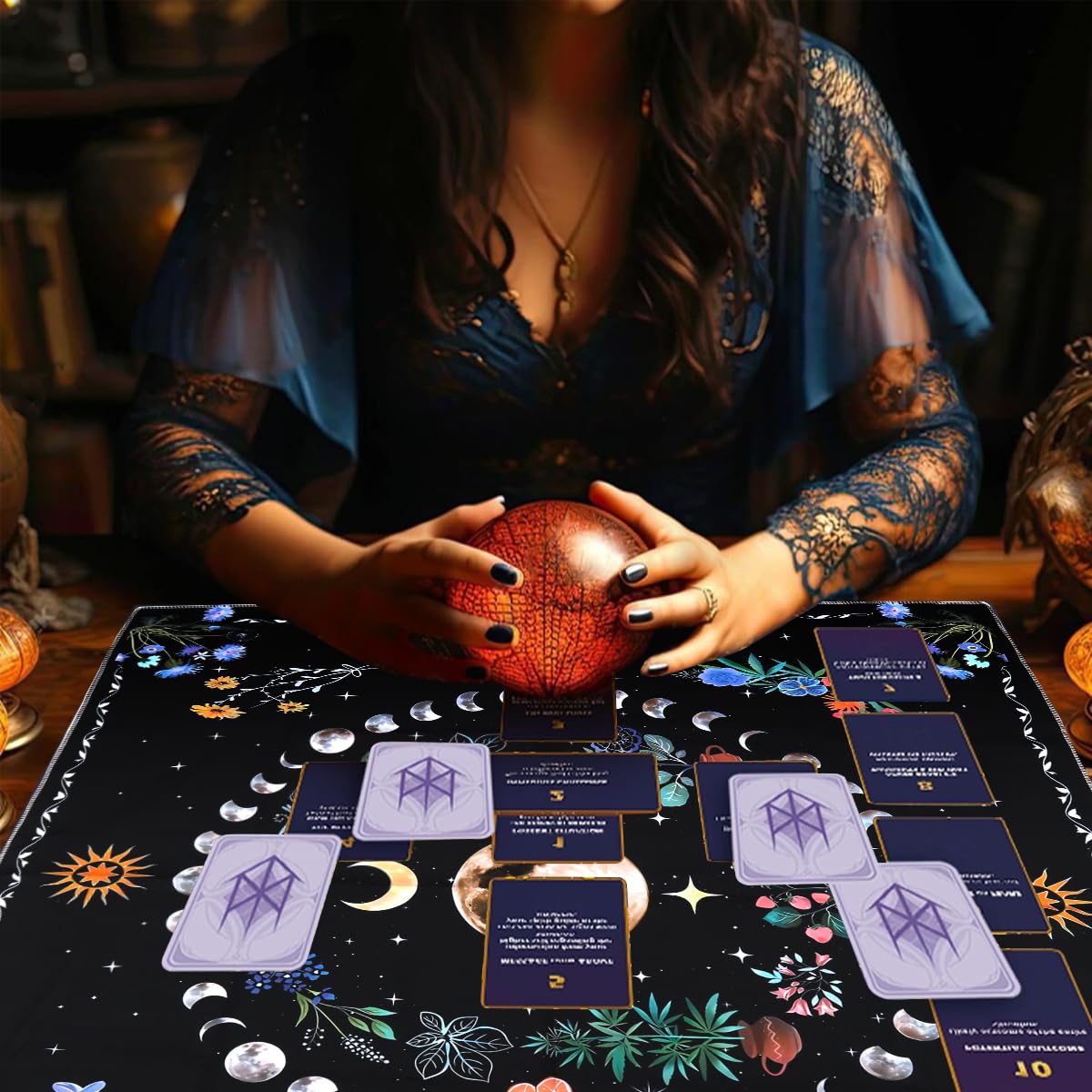 PATPAT Tarot Cloth for Divination featuring Mystical Moon Phase Design 27x27 in Polyester | Spiritual Altar and Meditation Tablecloth