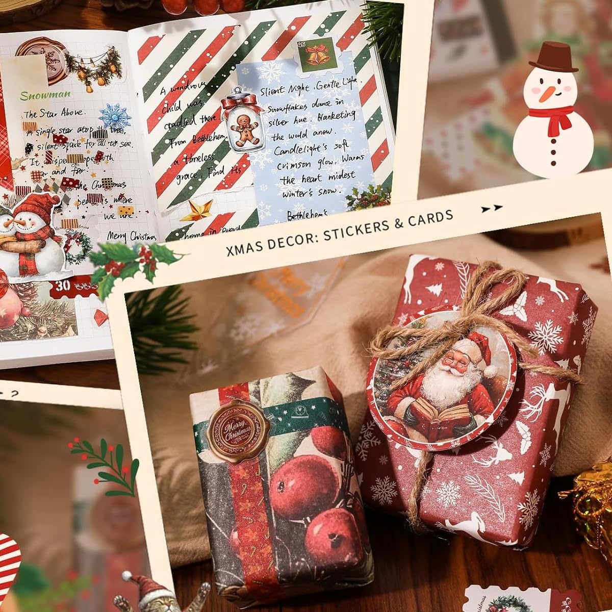 OFIFO Christmas Scrapbooking Gift Box Set with A6 Notebook and Retro Santa Stickers | DIY Holiday Journaling Kit