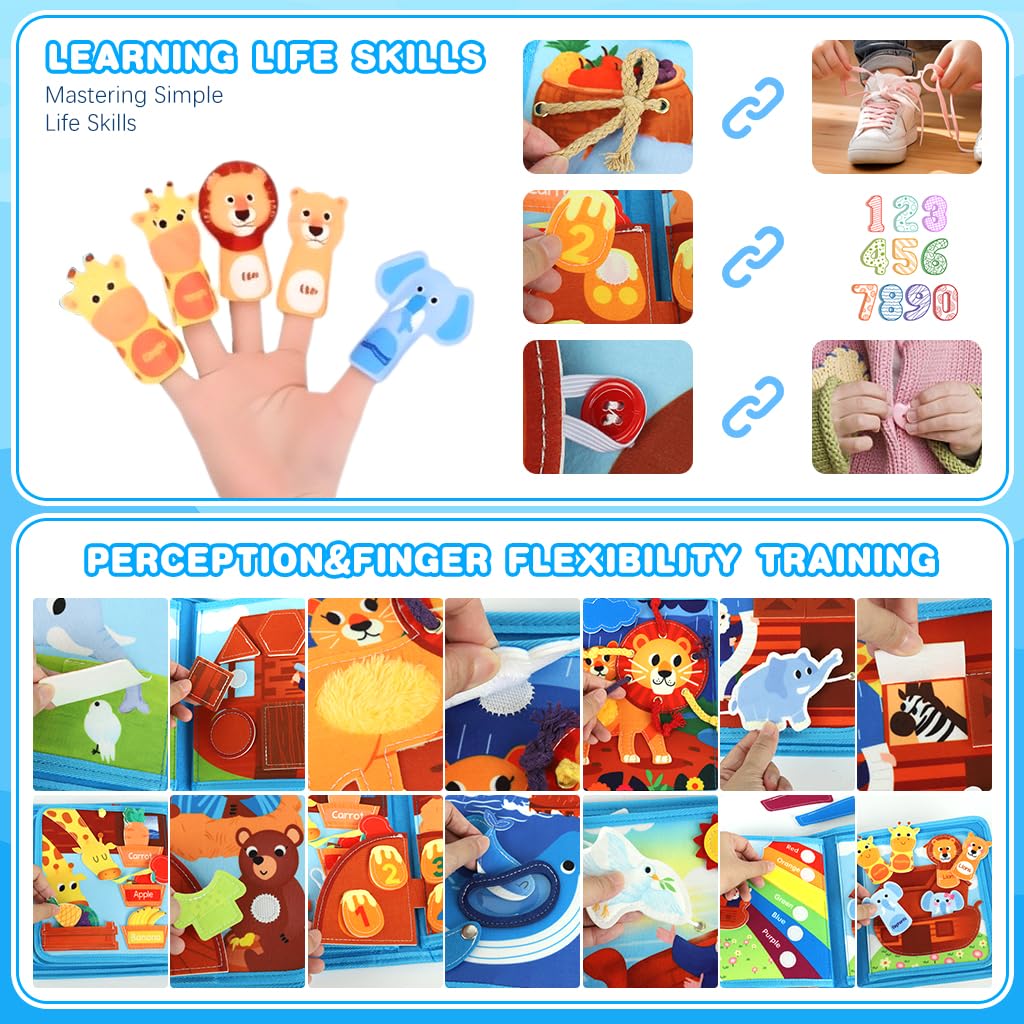 SNOWIE SOFT Toddler Busy Board for Travel with 14 in 1 Montessori Activities | Green Fabric