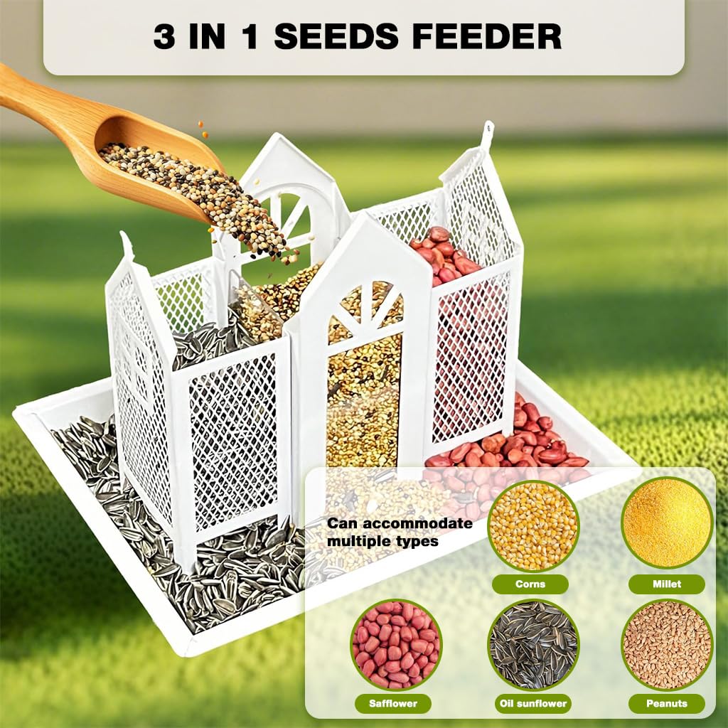 ZIBUYU Hanging Bird Feeder for Tree with 3 Compartment Metal Hut Design and Roof | Decorative Outdoor Feeder for Gardens and Patios