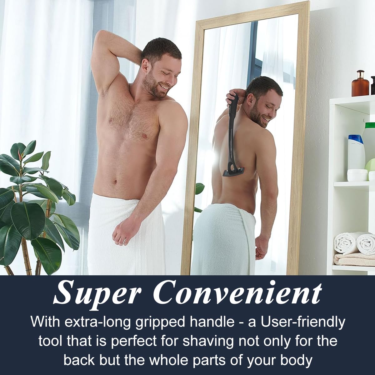 MAYCREATE Back Shaver for Men with 18.3 in Foldable Handle and Screw-Fixed Head | 5 Blades Included