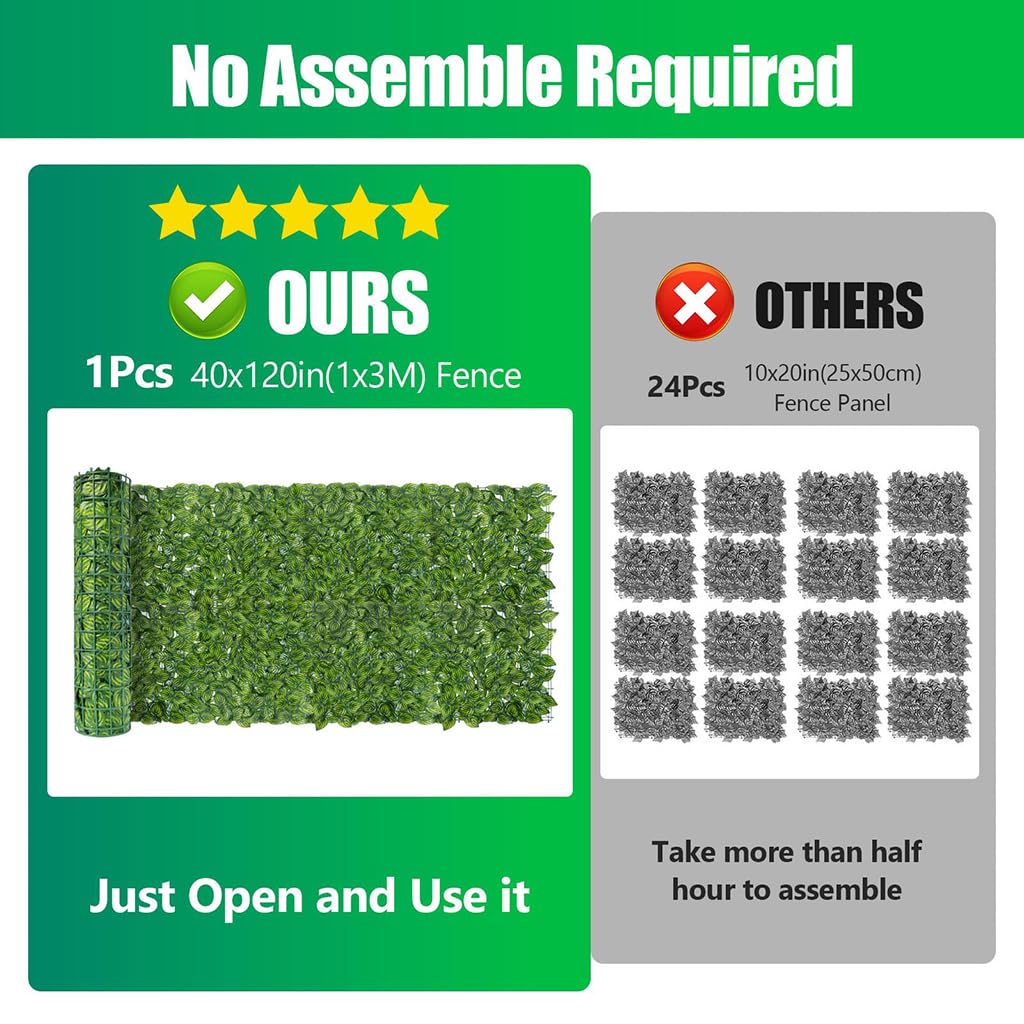 ZIBUYU Artificial Leaves Mat for Wall and Balcony Decoration 1m x 3m Dark Green | Easy to Install Privacy Fence Panel