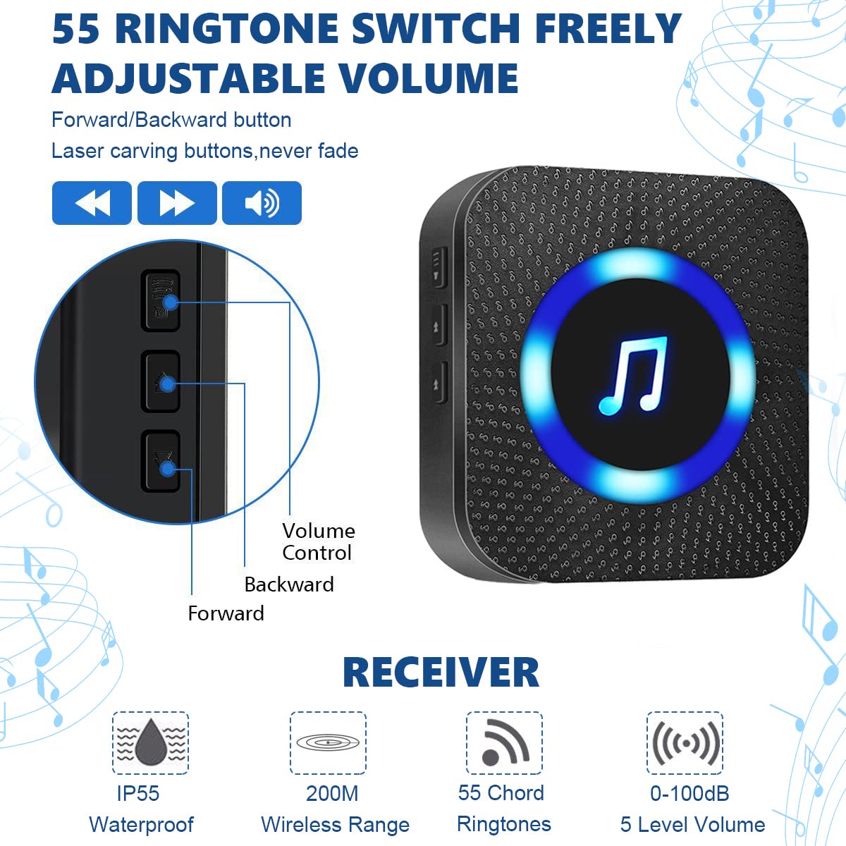 Supvox Wireless Door Bell for Home with IP55 Waterproof Design and 328ft Range | Flash Light Receiver