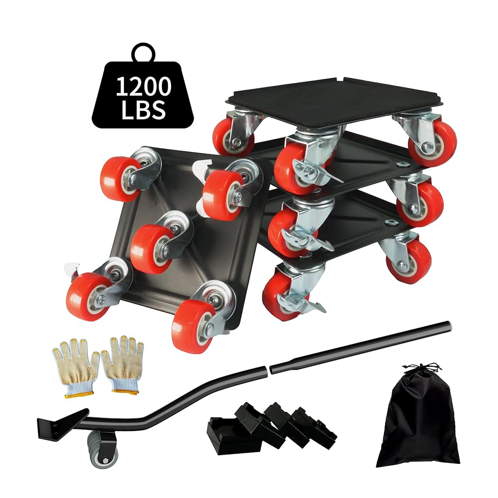 HASTHIP Furniture Moving Wheel Dolly 5-Wheel Moving Dolly 600kg Loading Capacity Plant Pot Moving Dolly with Lifting Tool & Anti-Slip Mat Furniture Dolly for Table, Sofa, Plant Pot, Home Appliances