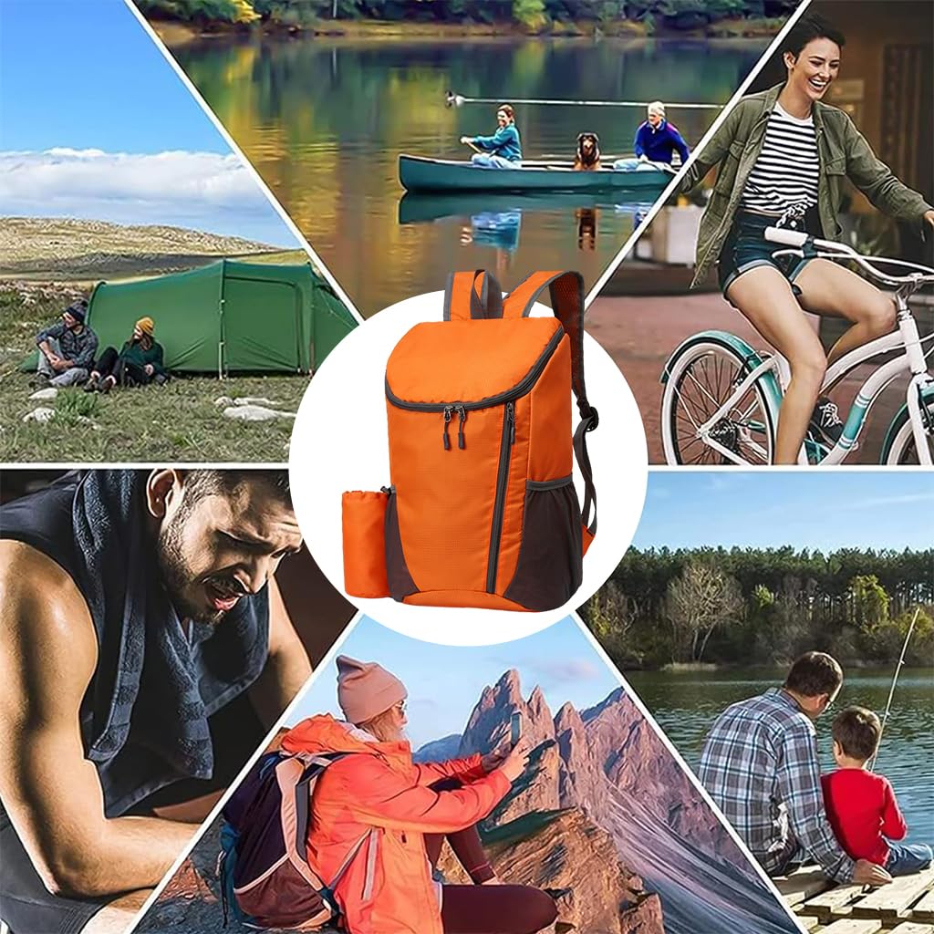 Venzina Travel Backpack for Hiking and Camping with 20L Capacity and Foldable Design | Lightweight Water Resistant Orange Bag