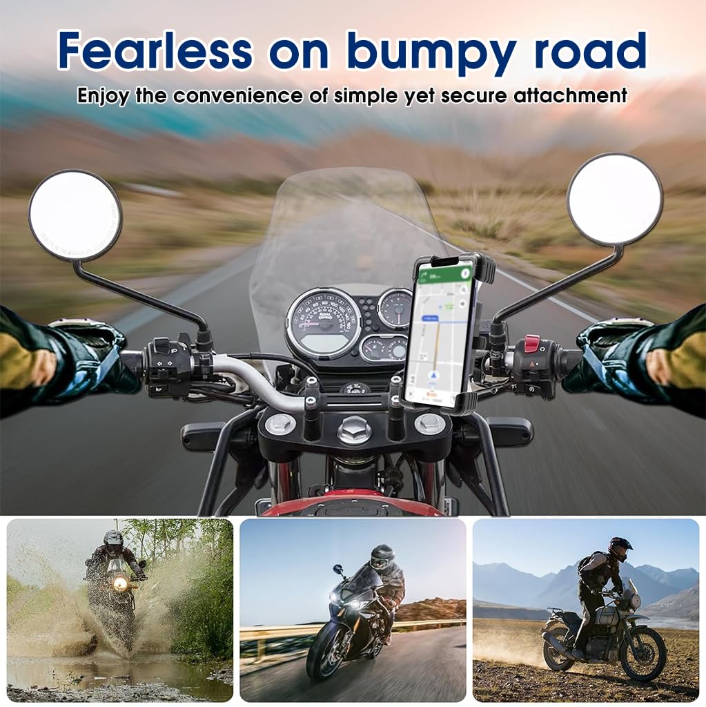 STHIRA Bike Mobile Holder for 4.7–7 in Phones featuring 360° Rotation and 1‑Second Auto Lock | Stainless Steel Anti‑Slip Mount