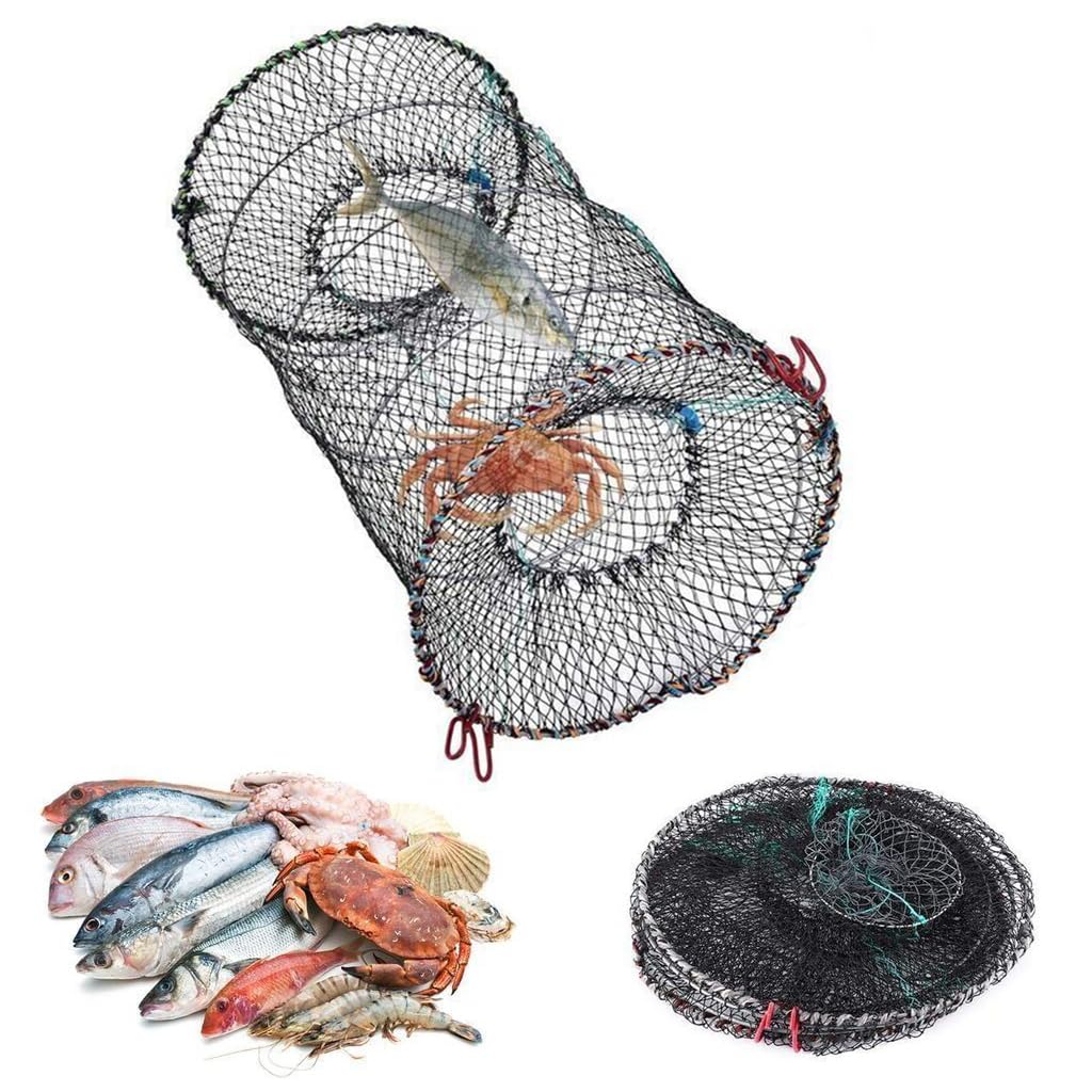 Proberos Fishing Net for Crabs Shrimps and Fish with Spiral Steel Frame | 40×80 cm Sturdy Nylon Mesh