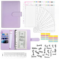 ELEPHANTBOAT® Purple A6 PU Leather File Folder Notebook Clip Set with Envelopes, Budget Sheets, Label Stickers, 1 Ruler, Ring Binder & Stationery Supplies