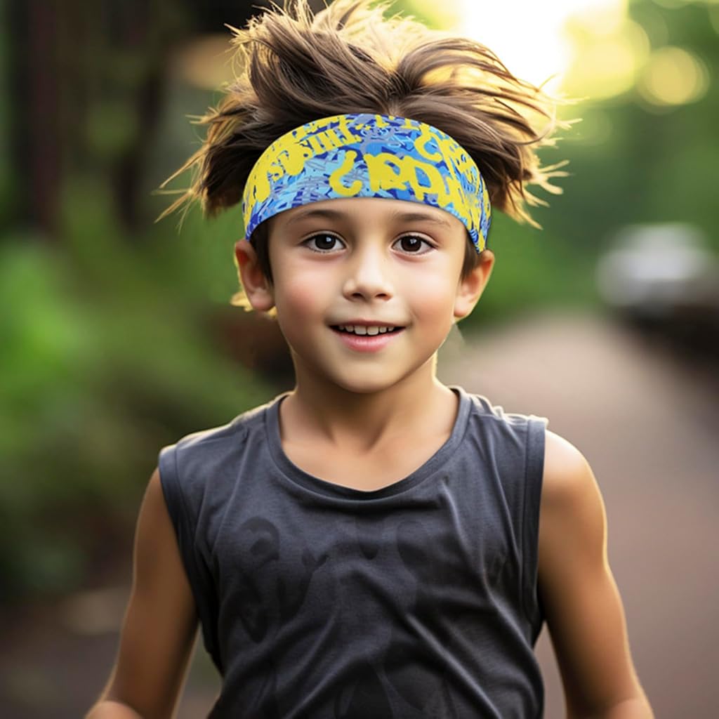 Proberos® Sport Headband for Kids Quick Dry Sweat Headband Fashion Printed Head Band Sweat Absorption Elastic Headband Boys Girls Running Headband for Kids 4-9 Years Old, Head Size 42-68cm