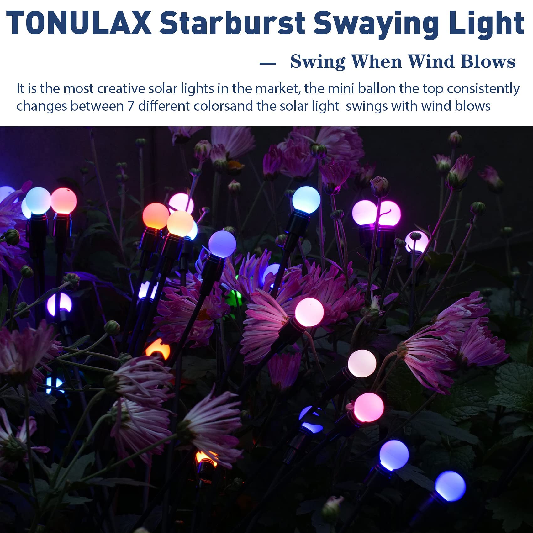 ELEPHANTBOAT Outdoor Solar Garden Lights 2 Pack Solar Powered Lights with 12 Glowworm Lamp Swaying When Wind Blows Decorative Starburst Swaying Light Underground Lights for Garden, Patio, Backyard(Stainless Steel)