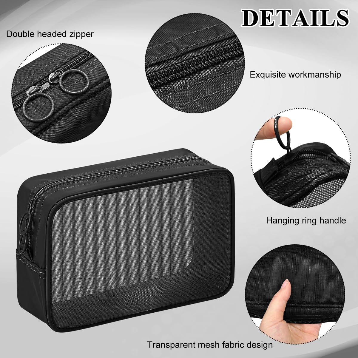 MAYCREATE Makeup Organizer Bag Set for Travel and Toiletries with 4 Mesh Zipper Pouches Black