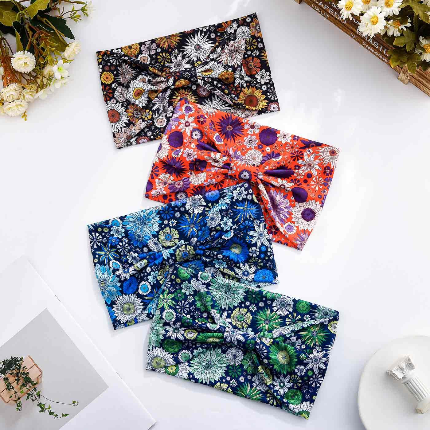 SANNIDHI Headbands for Women featuring 4 Floral Stretch Wraps with Knotted Boho Design