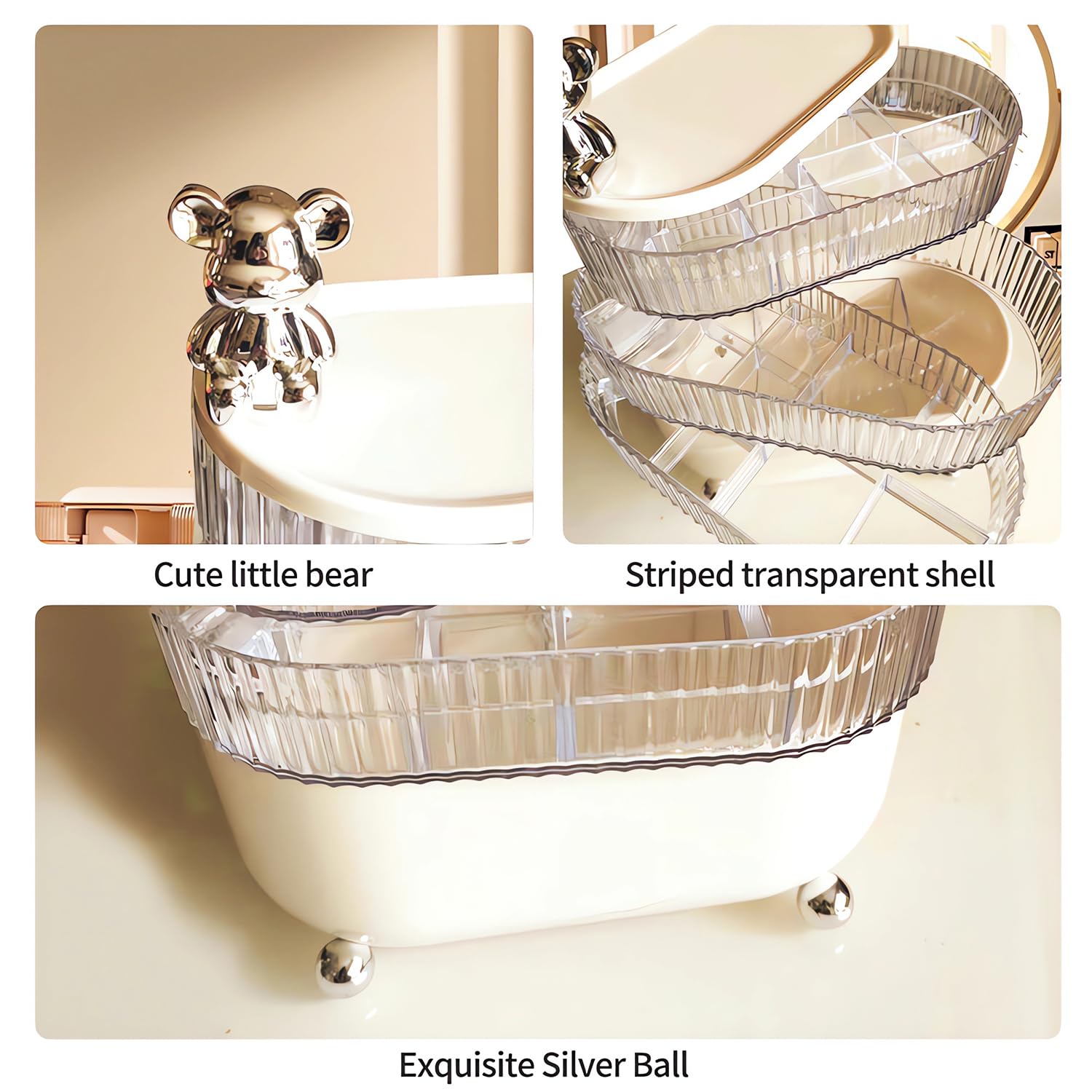 HASTHIP Jewellery Organizer for Dresser Table featuring 4 Tier Rotatable Design and Clear Acrylic