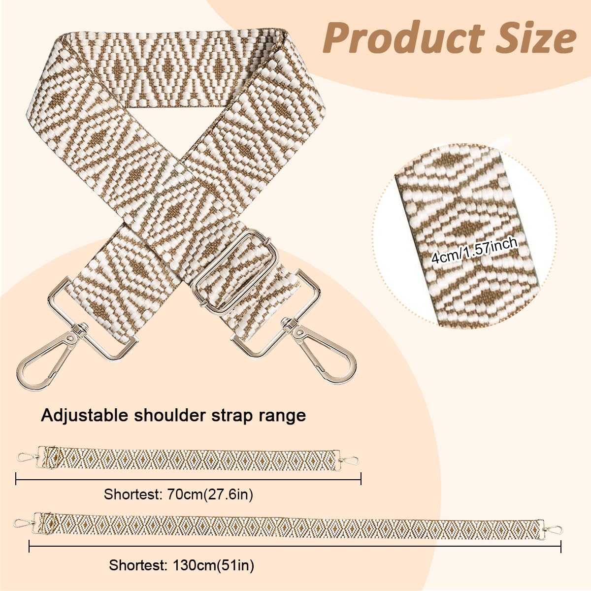 PALAY Purse Crossbody Wide Shoulder Strap for Bags with 3.8cm Width and Adjustable 80–130cm Length | Diamond Embroidered Polyester Design for Women