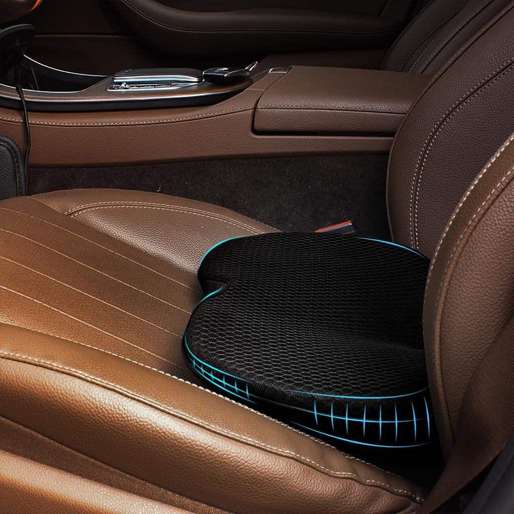 STHIRA Car Seat Cushion for Driving Comfort with Ergonomic Memory Foam and Lumbar Support Pillow | Breathable Black Cover