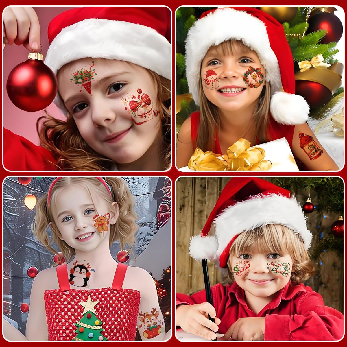 MAYCREATE Christmas Temporary Tattoo Stickers for Kids and Adults featuring 30 Sheets | Waterproof and Easy to Remove Festive Body Art