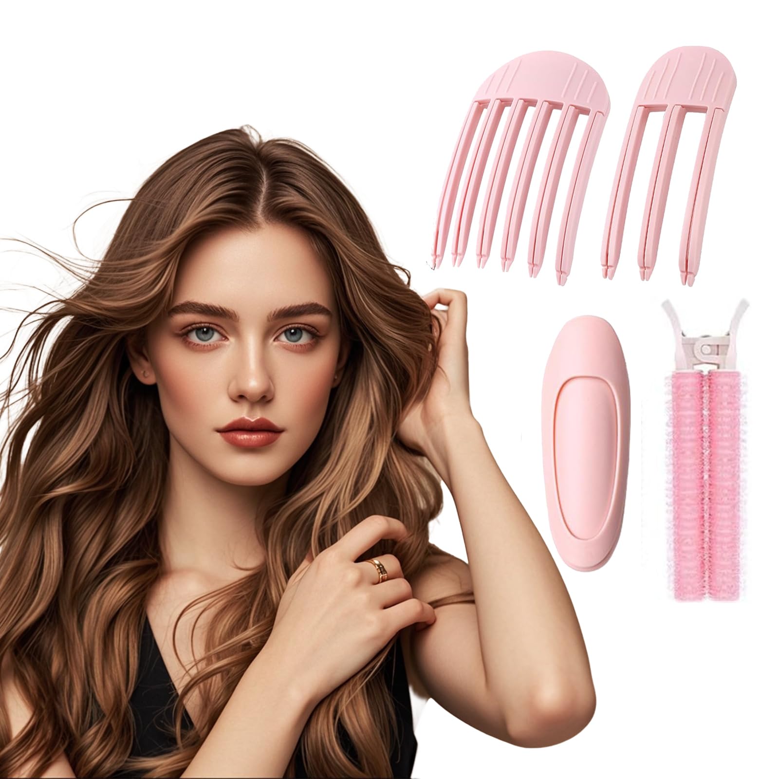 MAYCREATE® Hair Volume Clip, 4PCS Volumizing Hair Comb Root Clips for Curly, Volume Clips for Roots at the Top, Root Lifting Fluffy Comb Clip Volumizer Tool - Light Pink