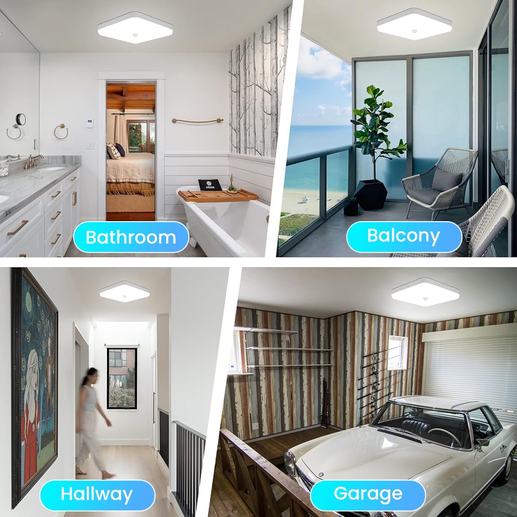 ELEPHANTBOAT LED Ceiling Light for Living Room and Bathroom with PIR Motion Detector 30W 9.8 in 2400LM 6500K | Square Flush Mount Lighting