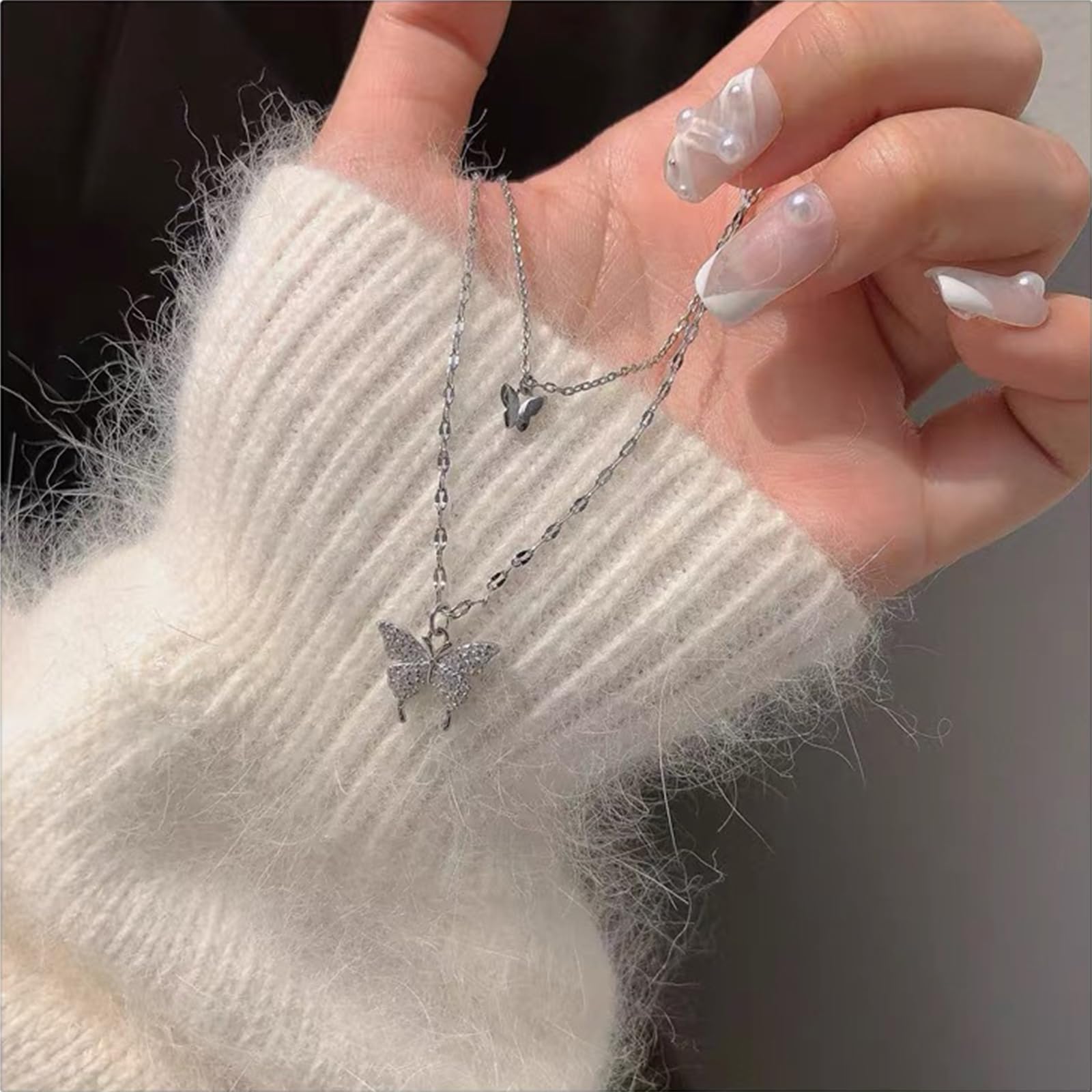 SANNIDHI Butterfly Necklace for Girls with Double Layer Choker and Rhinestone Pendant | Elegant Alloy Jewellery Gift