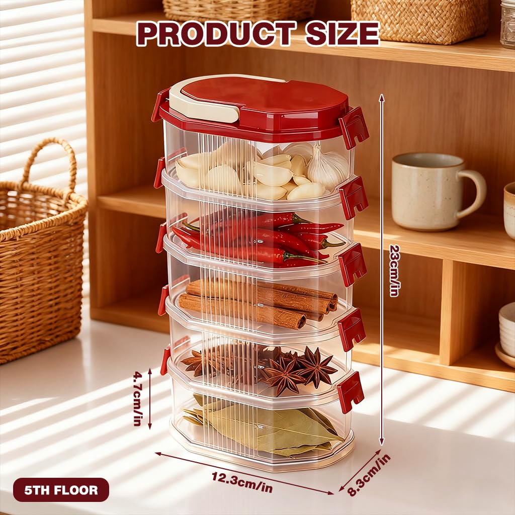 Supvox Stackable Spice Storage Box for Kitchen Organization with Flip Lock Lids and 5 Layer BPA Free Design | Leakproof Freezer Safe Containers