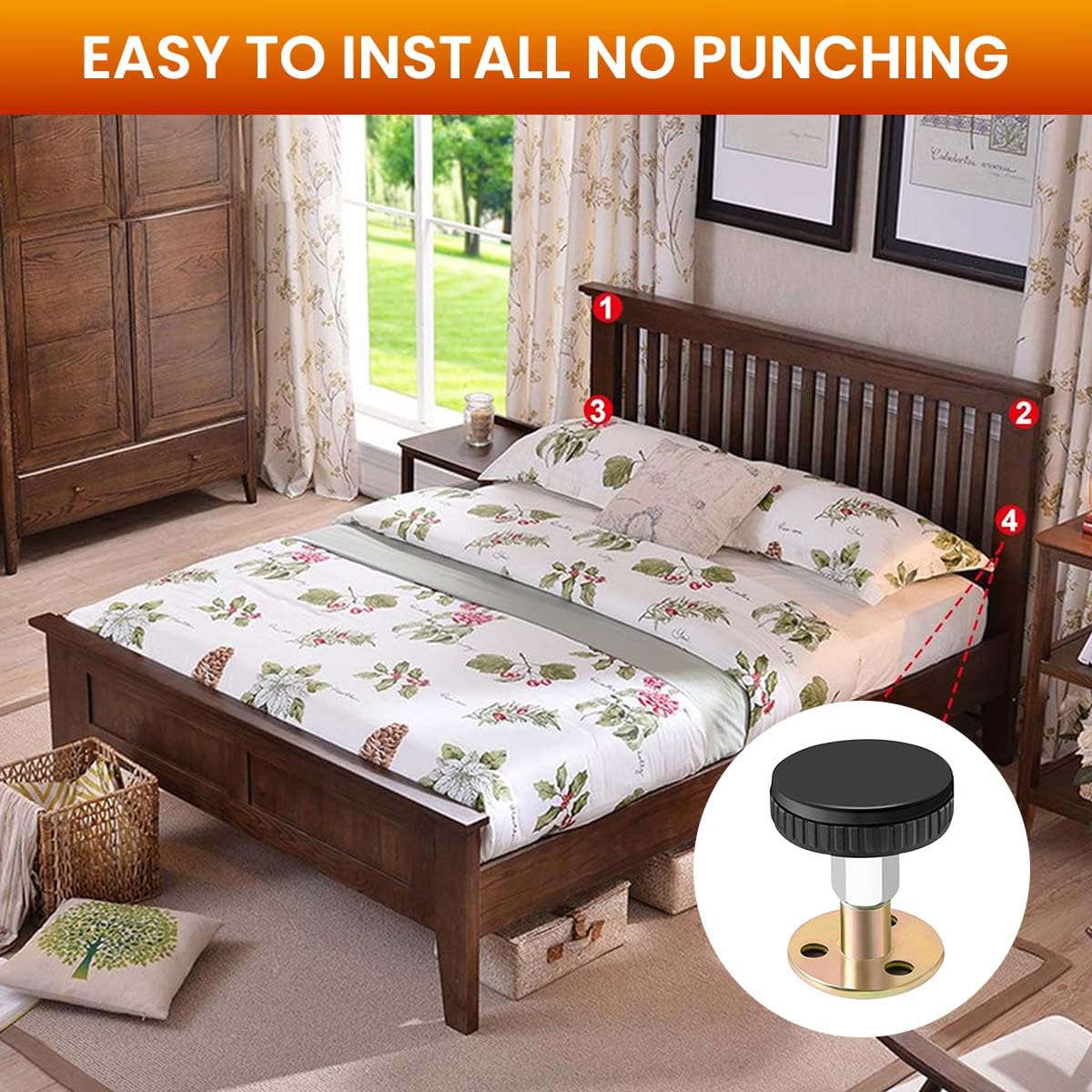 HASTHIP Headboard Stoppers for Bed Frame with 47–64mm Adjustable Screw-Fixed Design | Metal Supports Prevent Noise and Wall Damage