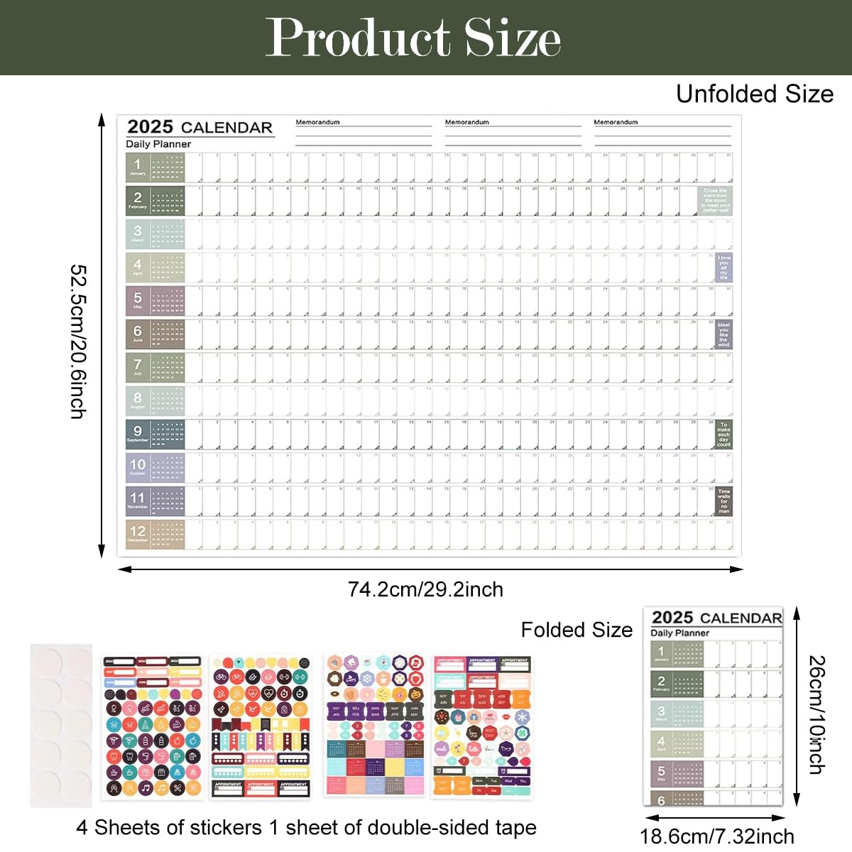 OFIFO 2025 Planner Desk Pad Calendar for Home and Office with 29x20 in Poster Layout | Includes Motivational Stickers