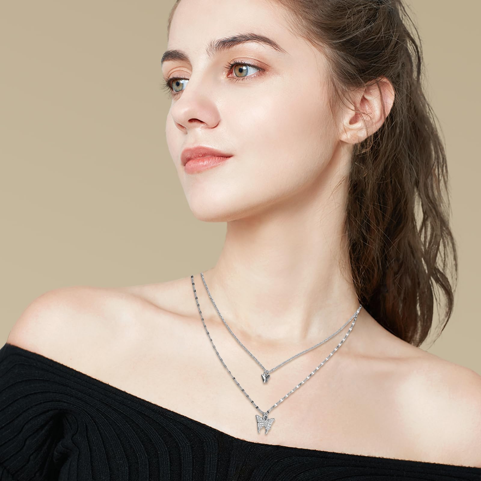 SANNIDHI Butterfly Necklace for Girls with Double Layer Choker and Rhinestone Pendant | Elegant Alloy Jewellery Gift