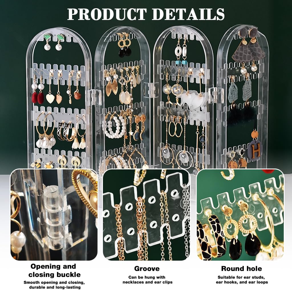 HASTHIP Earrings Display Stand for Desk with 4 Panel Folding Structure and Clear Design | Portable Jewelry Organizer