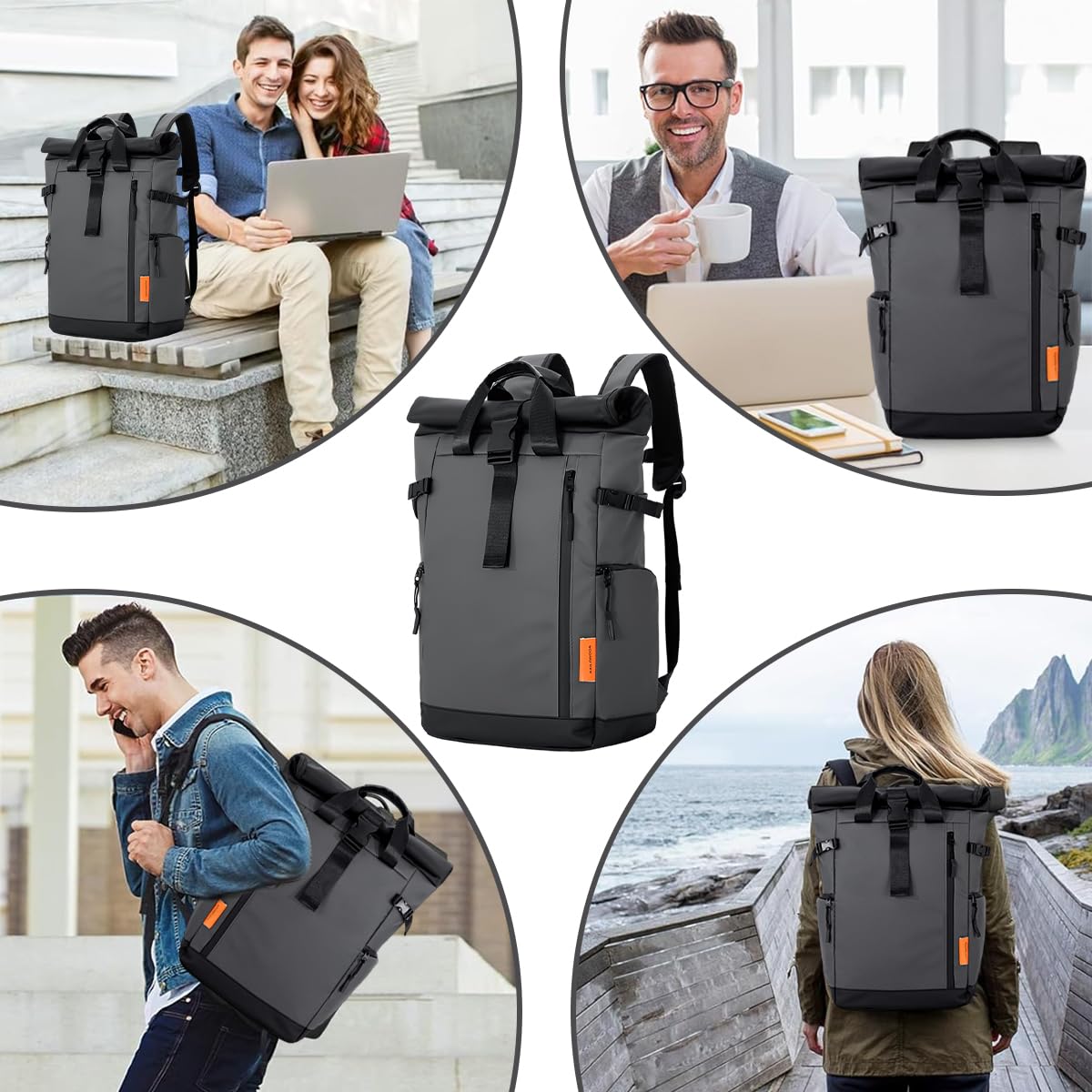 GUSTAVE Backpack for Travel with Roll Up Closure and 20 25L Expandable Waterproof Oxford Design
